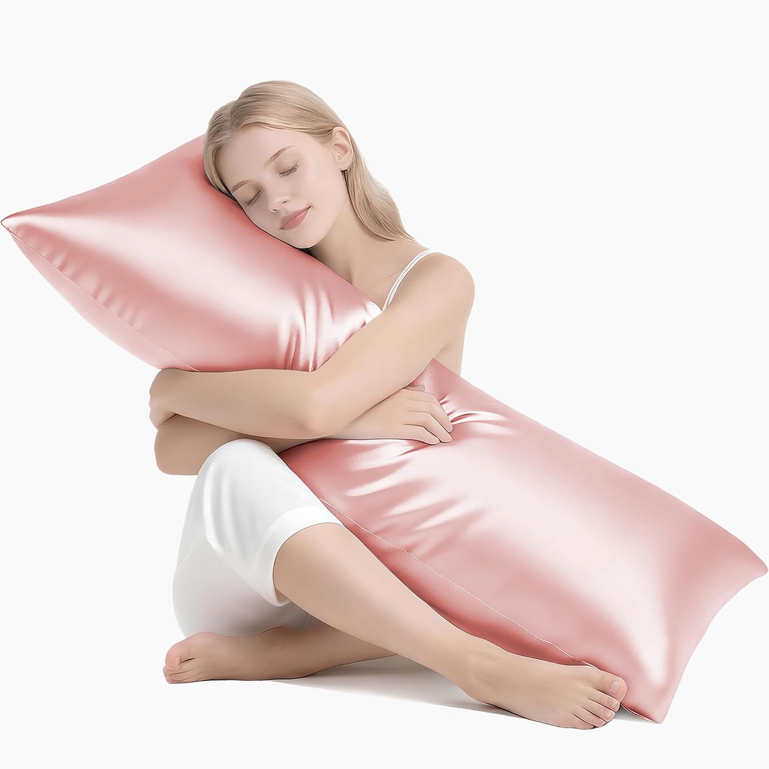 MR&HM Satin Body Pillow Cover, Soft and Breathable Body Pillow Case with Envelope Closure, Cooling and Silky Long Pillowcase for Hair and…