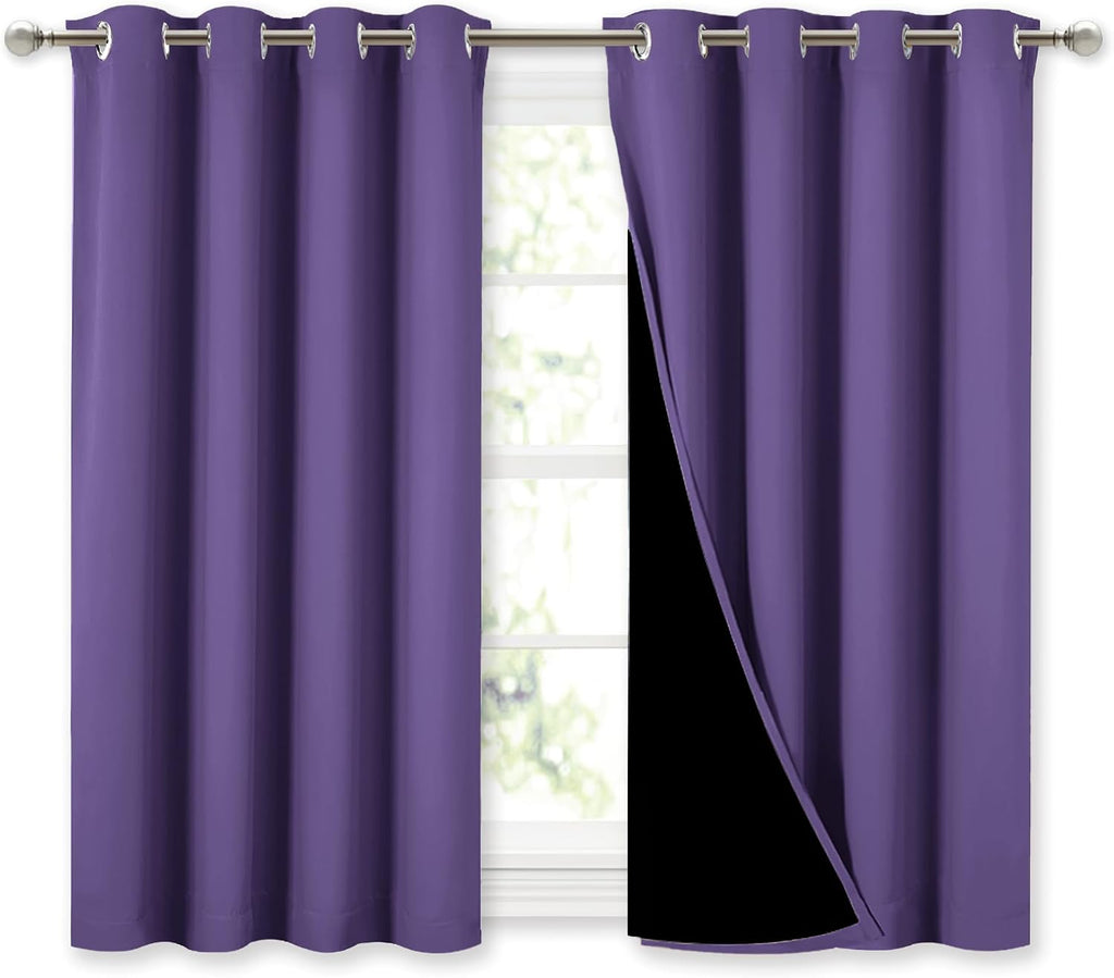 Nicetown 100% Blackout Curtains with Black Liners, Thermal Insulated Full Blackout 2-Layer Lined Curtains, Energy Efficiency Window Draperi…