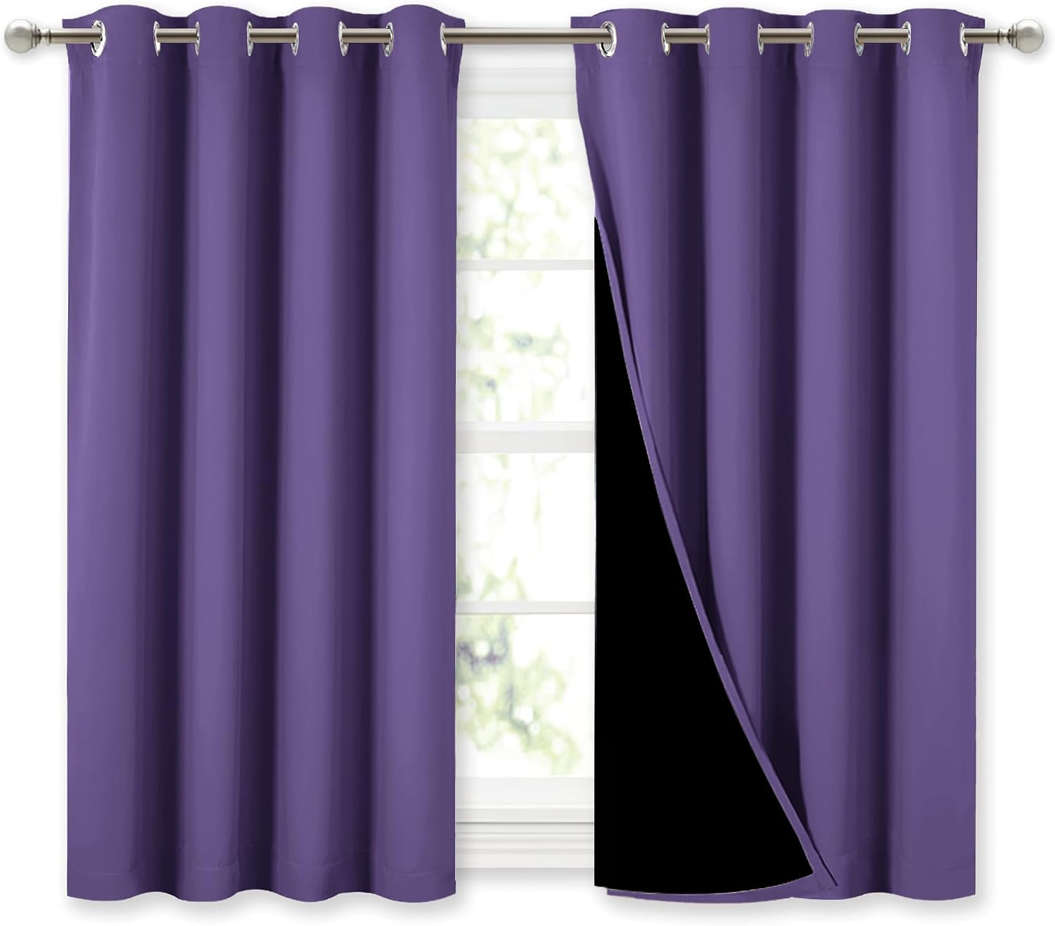 Nicetown 100% Blackout Curtains with Black Liners, Thermal Insulated Full Blackout 2-Layer Lined Curtains, Energy Efficiency Window Draperi…