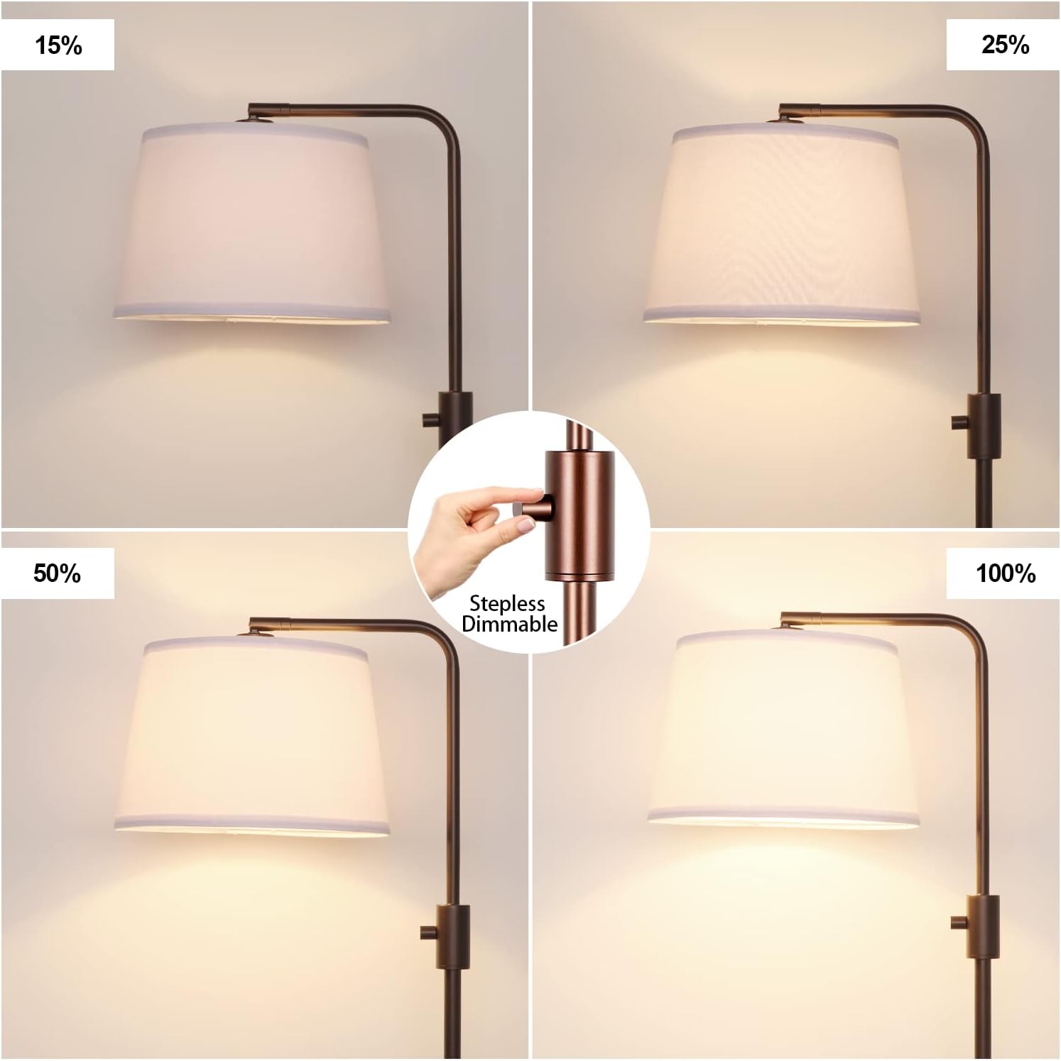 Nintiue [Upgraded] Dimmable Floor Lamp, 1000 Lumens LED Edison Bulb Included, Modern Arc Standing Tall Brown Floor Lamp for Living Room…