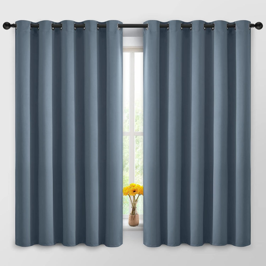 Yakamok Blackout Curtains Room Darkening Thermal Insulated Window Panels, Solid Grommet Top Drapes for Bedroom/Living Room(62Wx63L, Stone…