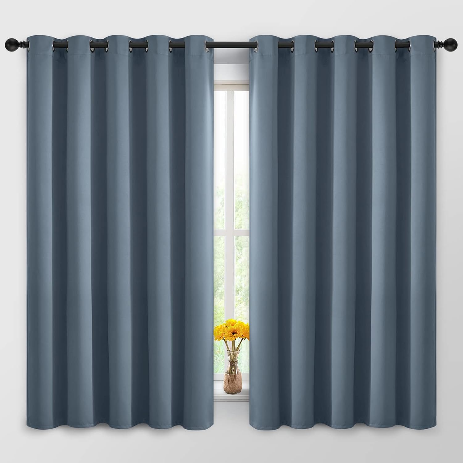 Yakamok Blackout Curtains Room Darkening Thermal Insulated Window Panels, Solid Grommet Top Drapes for Bedroom/Living Room(62Wx63L, Stone…