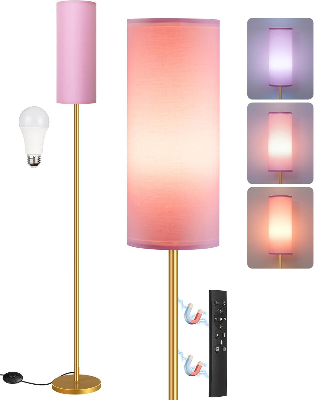 Dimmable Pink Floor Lamp for Living Room with Remote and Foot Switch, Corner Floor Lamp, 64.4'' Standing Tall Lamp, 10W 900LM Bulb…