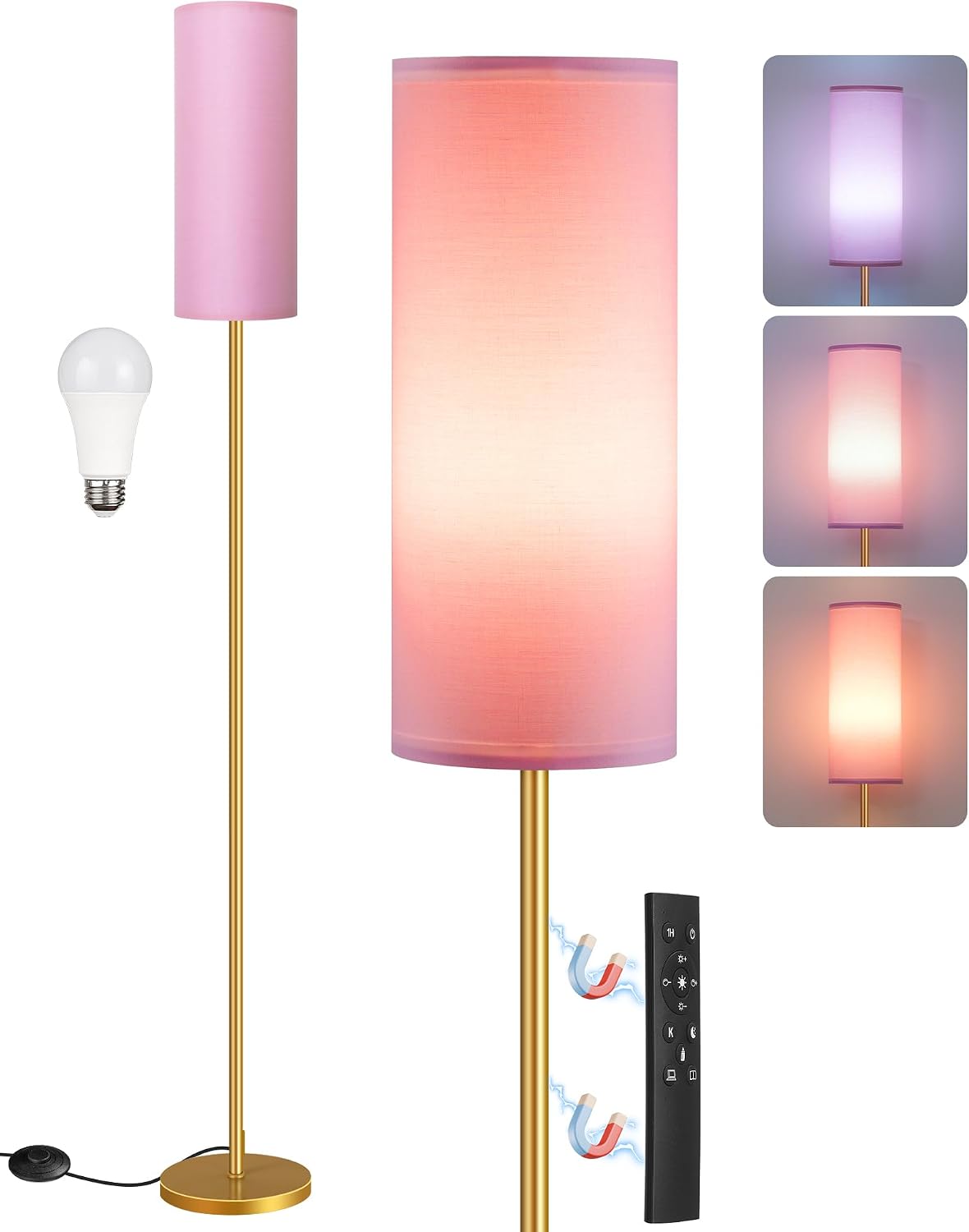 Dimmable Pink Floor Lamp for Living Room with Remote and Foot Switch, Corner Floor Lamp, 64.4'' Standing Tall Lamp, 10W 900LM Bulb…