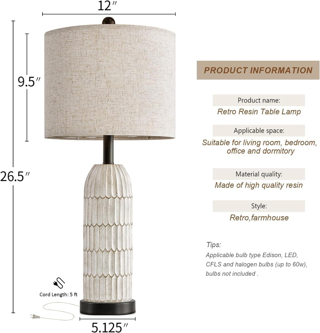 OYEARS 26.5" Bedside Table Lamps Set of 2, Farmhouse Table Lamp with USB A+C Charging Ports, Vintage Nightstand Lamp for Bedrooms and…
