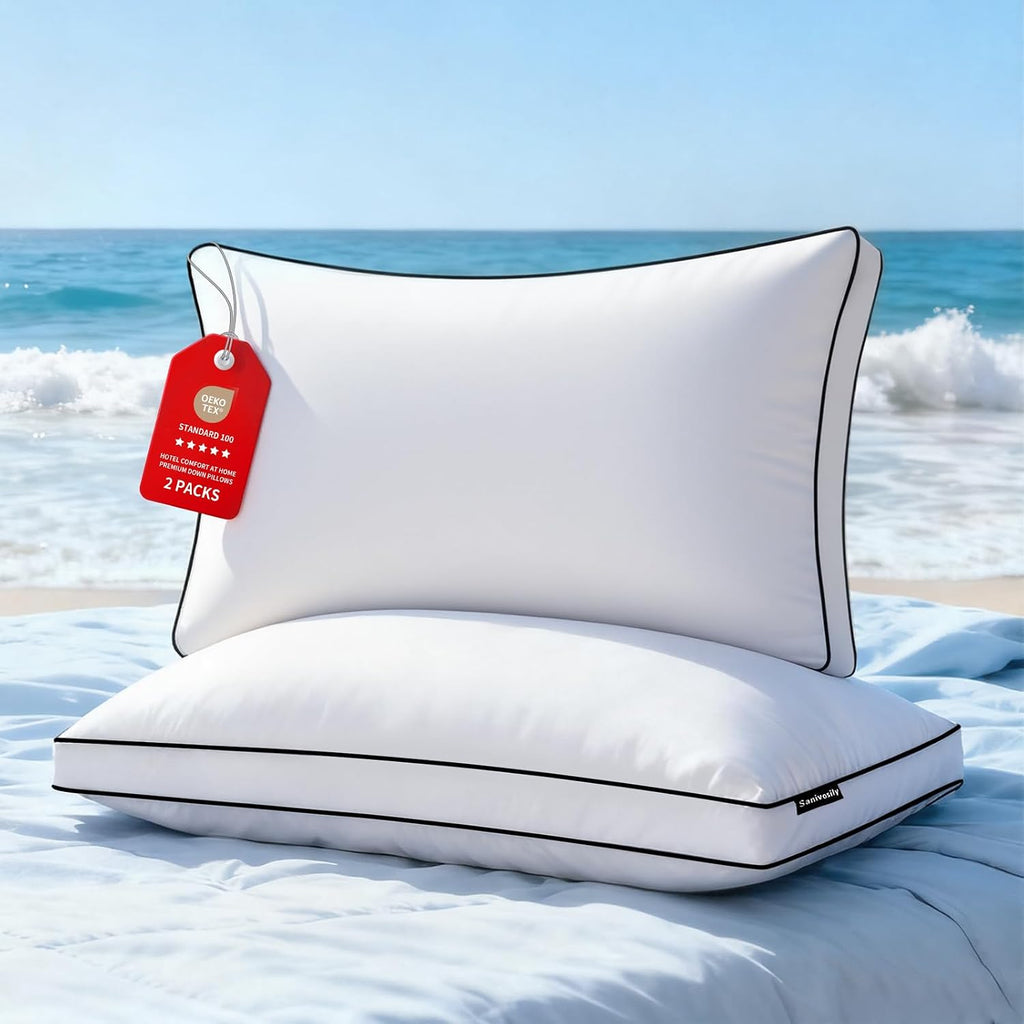 Feather Dowm Pillows Queen Size Set of 2 Pack, Luxury Hotel Quality Bed Pillow, Soft Medium Fim Feathers Pillow For Sleeping, Down…