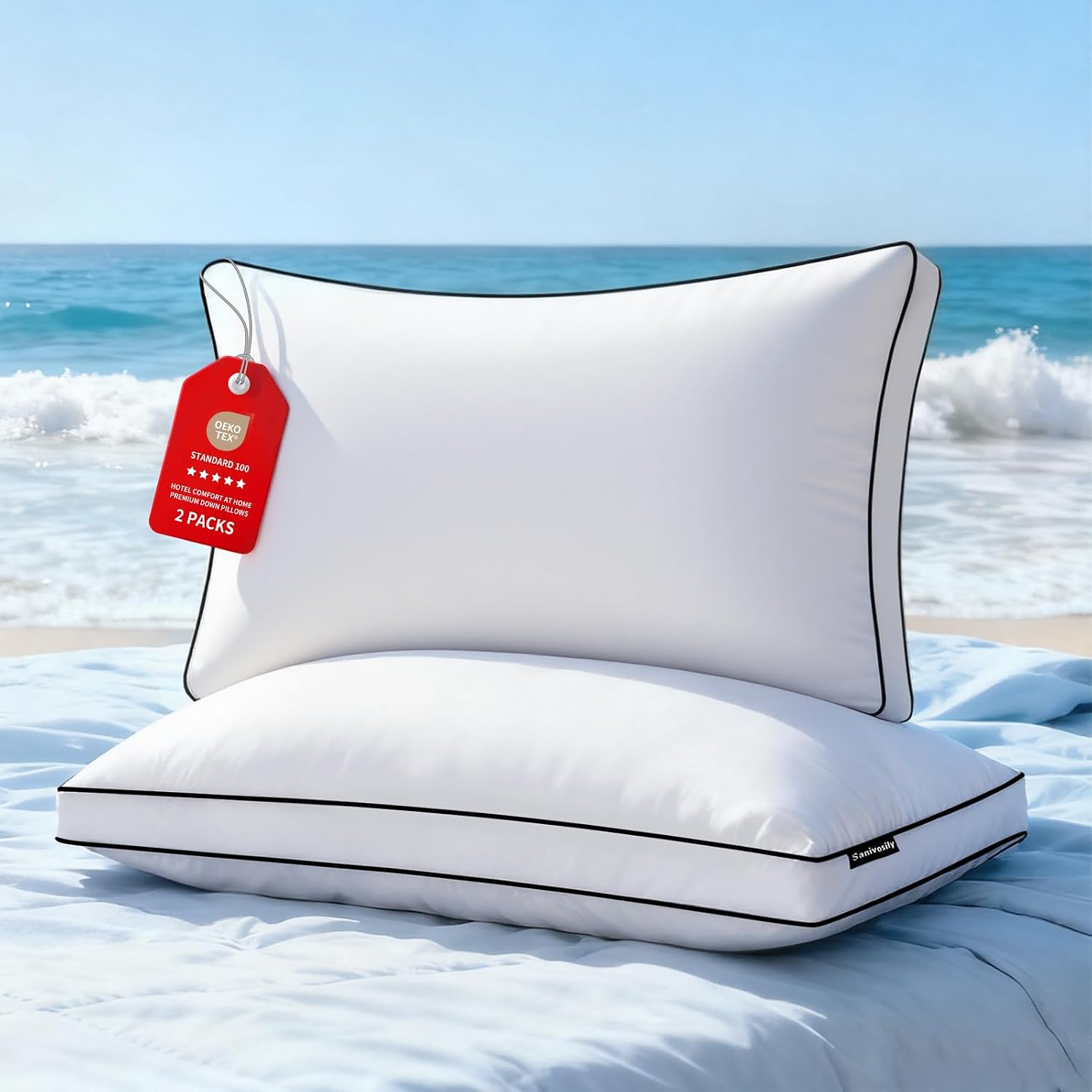 Feather Dowm Pillows Queen Size Set of 2 Pack, Luxury Hotel Quality Bed Pillow, Soft Medium Fim Feathers Pillow For Sleeping, Down…