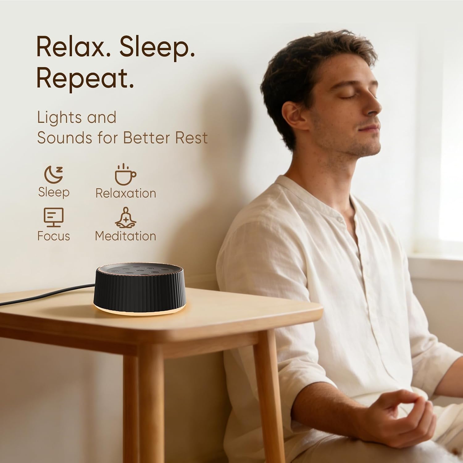 Kipcush® Noise Machine, White Noise Sound Machine for Baby & Adults, 26 Soothing Sounds, 8 Night Light Colors, Tap Control