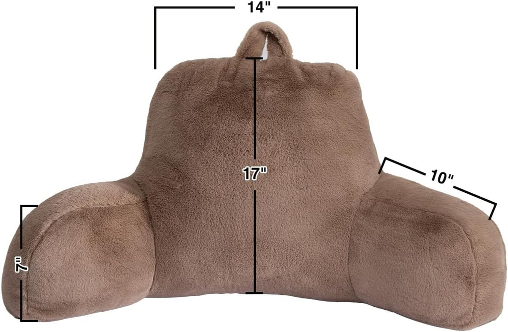 Holawakaka Standard Faux Fur Bed Rest Pillow with Arms, Artificial Rabbit Fur Reading Pillows Perfect for Adults, Teens, Kids, Pregnancy Lu…