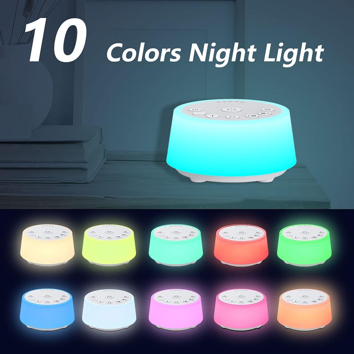 Color Noise Sound Machines with 10 Colors Night Light 25 Soothing Sounds and Sleep White Noise Machine 32 Volume Levels 5 Timers…
