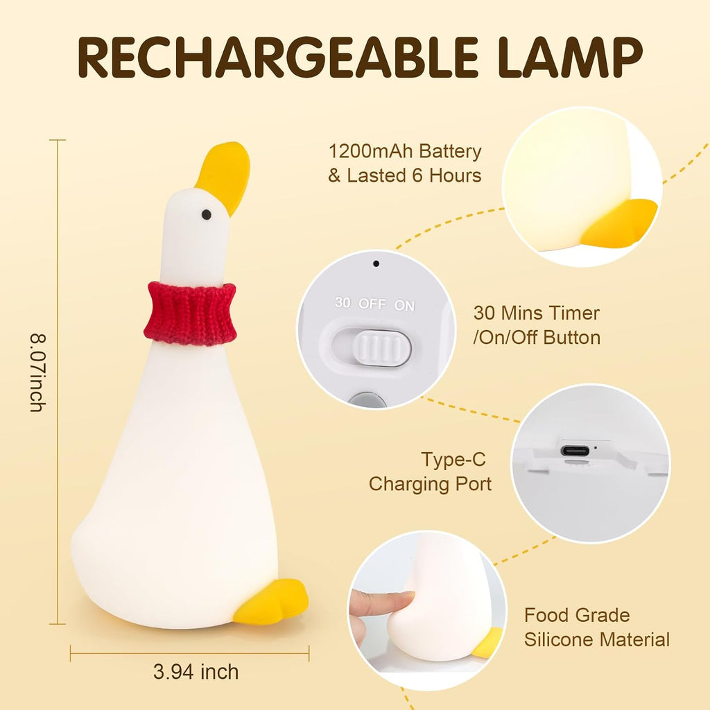 Gefaxi Duck Night Light Silicone Cute Dorm Bedroom Home Decor Night Light for Breastfeeding Squishy Duck Nightlight Cordless Rechargeable D…
