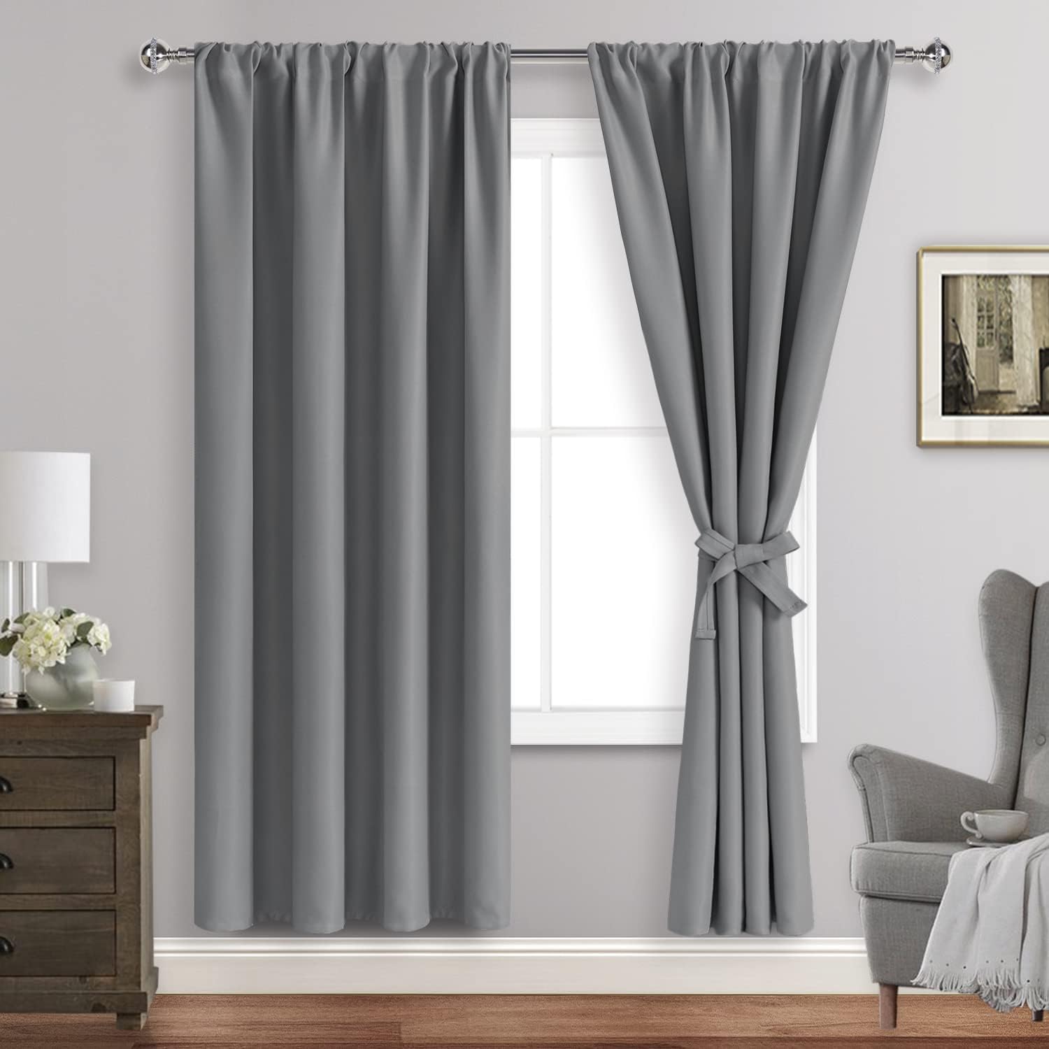 Jiuzhen Blackout Curtains for Bedroom - Curtain Drapes Set of 2 Panels with Tiebacks, Room Darkening Thermal Curtains, 42 x 72 Inches, Ligh…