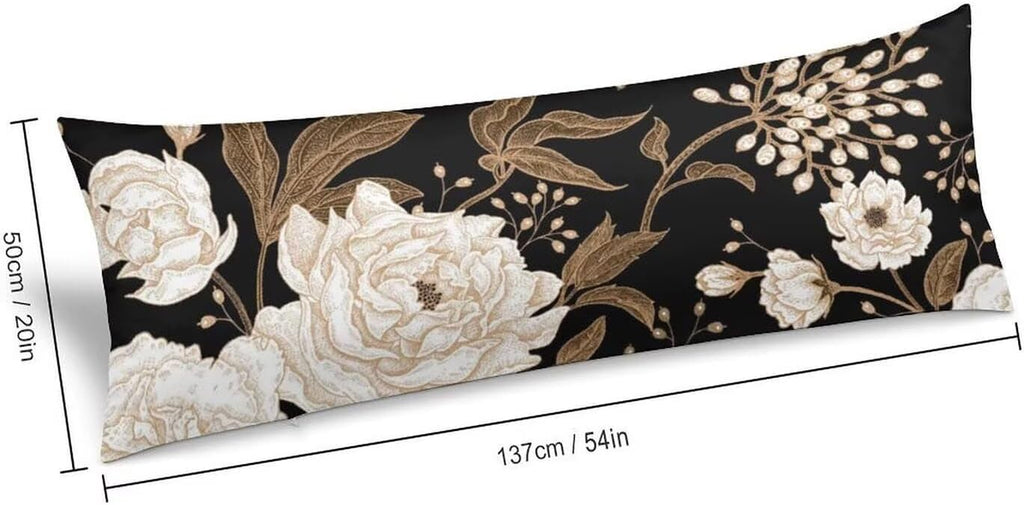 Body Pillow Cover Vintage Peony Body Pillowcase Beige Floral Leave Rustic Black Decorative Rectangle Long Pillow Cases Beige Flower…