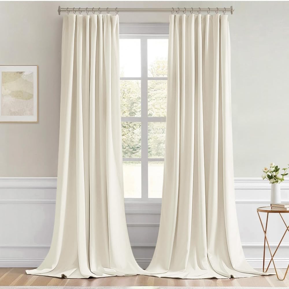 Miulee Beige White Back Tab Blackout Curtains 120 Inch Long 2 Panels Set for Bedroom, Rod Pocket/Pinch Pleated Extra Long Thermal Insulated…