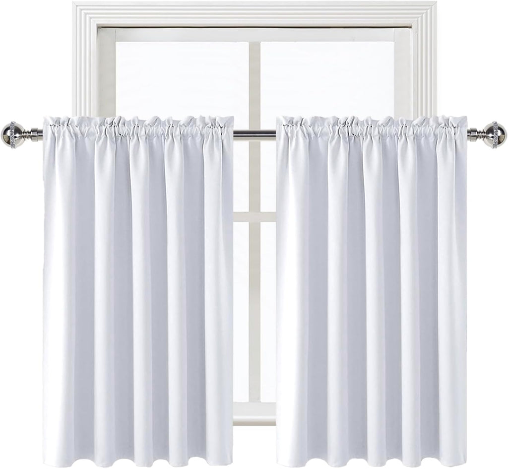 DWCN White Room Darkening Curtains for Kitchen/Bedroom, 60 x 36 inches Long - Energy Saving Window Drapes for Nursery with Rod Pocket…