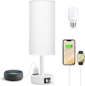 Fenmzee Matte White Bedside Table Lamp for Bedroom - 3 Way Dimmable Touch Lamp USB C Charging Ports and AC Outlet, Small Lamp Round…
