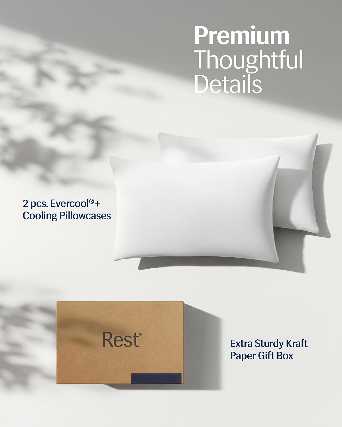 Rest ® Evercool®+ Cooling Pillowcases King - 2 Pillowcase for Sensitive Skin, Silver Infused Fabric for Hygienic Sleep, Silky Smooth for Cu…