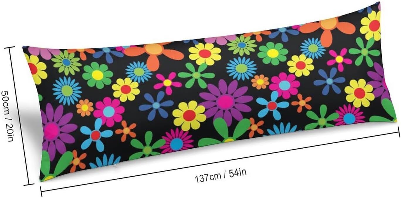 Body Pillow Cover Pattern Printed Body Pillowcase Hippie Flowers Seamless Repeating Pattern Decorative Rectangle Long Pillow Cases…