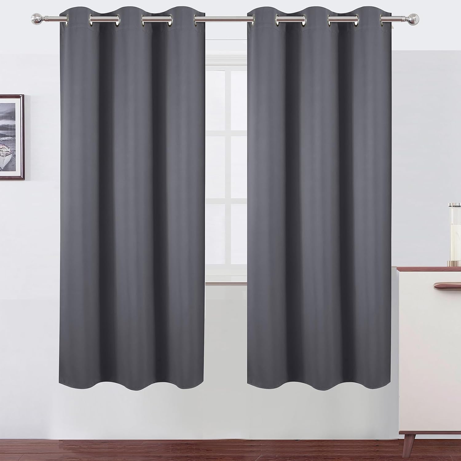Lemomo Grey Blackout Curtains 42 x 72 Inch Length/Set of 2 Curtain Panels/Thermal Insulated Room Darkening Blackout Curtains for Bedroom 72…