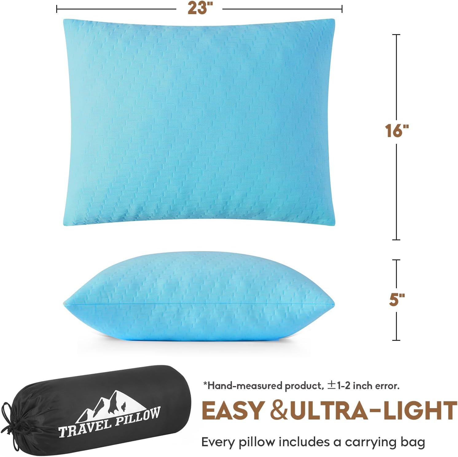 Small Shredded Memory Foam Pillow, Camping Pillow Travel Pillow - Compressible Medium Firm, Breathable Cover, Ideal Backpacking Hiking…