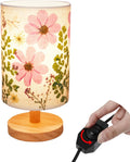Dried Flowers Small Table Lamp 9W LED Dimmable Warm Light Pressed Flower Bedside Lamp Linen Shade with Wood Base for Bedroom Living Room…