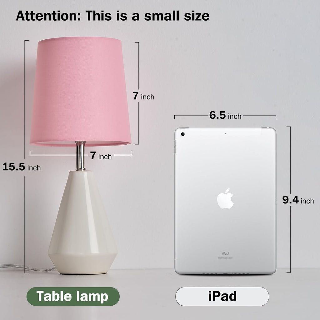 Small Bedside Table Lamp for Bedroom-Reading Desk Lamp Set of 2, with 3 Color Temperatures,15.5" Nightstand Ceramic Lamp with Fabric Shade…