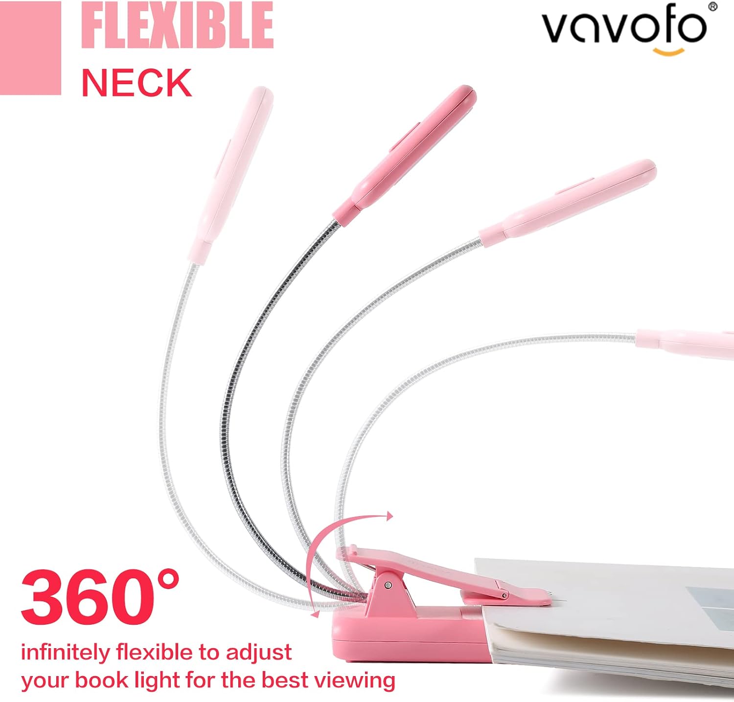 Vavofo Rechargeable Book Light for Reading in Bed Kids, 7 LED Reading Light with 9-Level Warm Cool White Daylight, Eye comfort Lamp with…