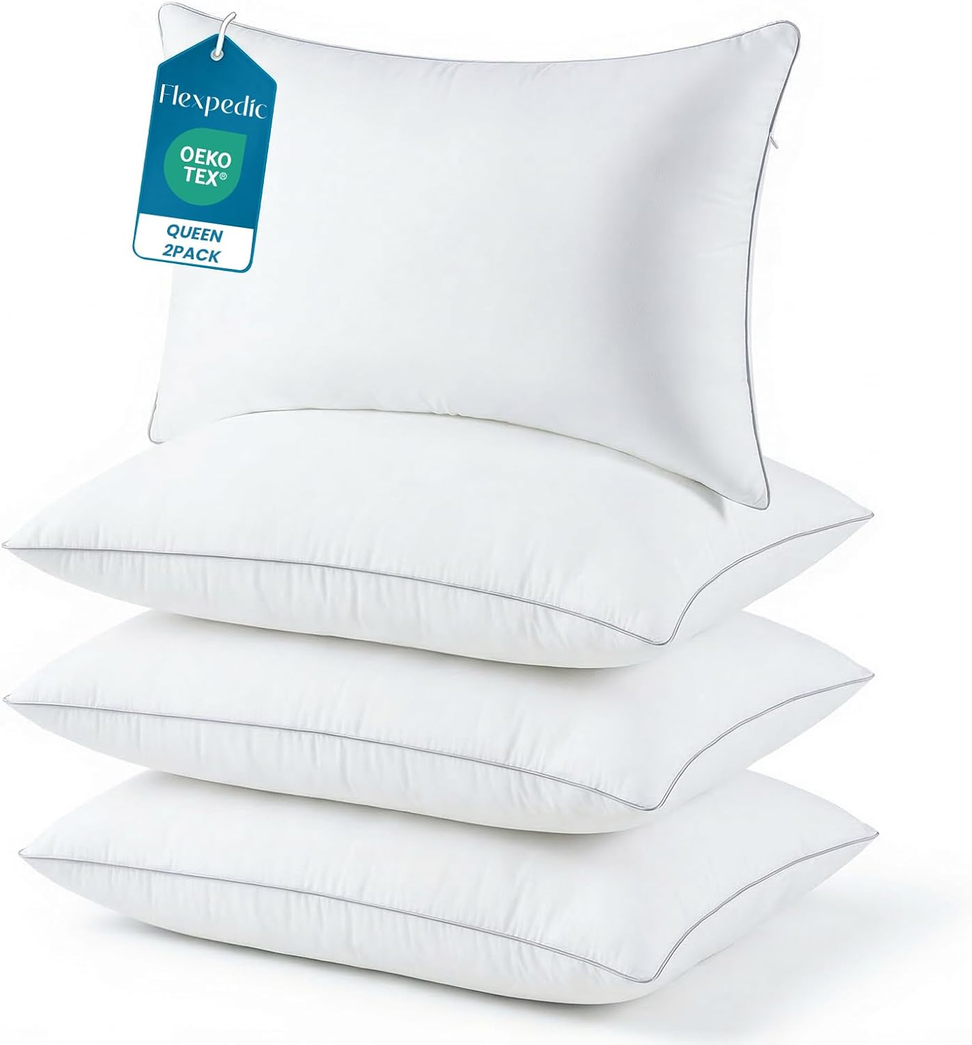 Flexpedic FP FLEXPEDIC Adjustable Bed Pillows for Sleeping - Soft Pillows Queen Szie Set of 4, Fluffy Down Alternative Fill, Zippered Hotel…
