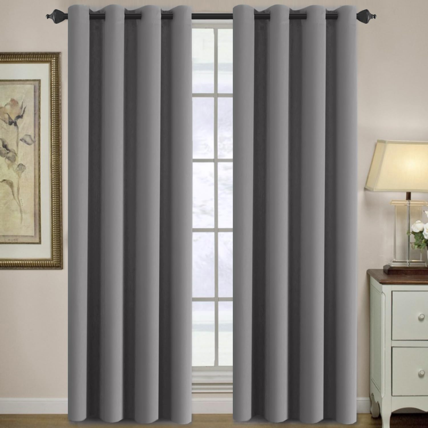 H.VERSAILTEX Blackout Bedroom Curtains 84 Inches Long Gray Curtain Window Panel Drapes Room Darkening for Living Room, Grommet…
