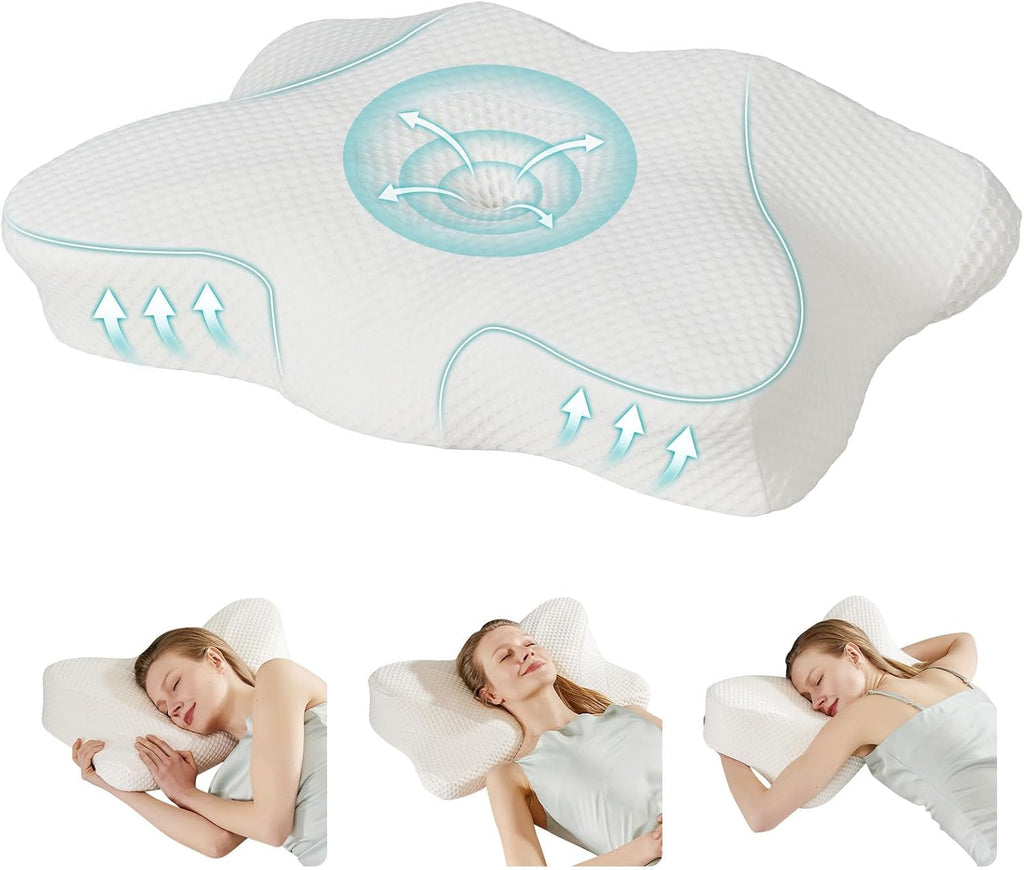 Sweetcrispy Cooling Ergonomic Memory Foam Cervical Pillow for Neck and Shoulder, Orthopedic Neck Support for Back Stomach Sleepers…