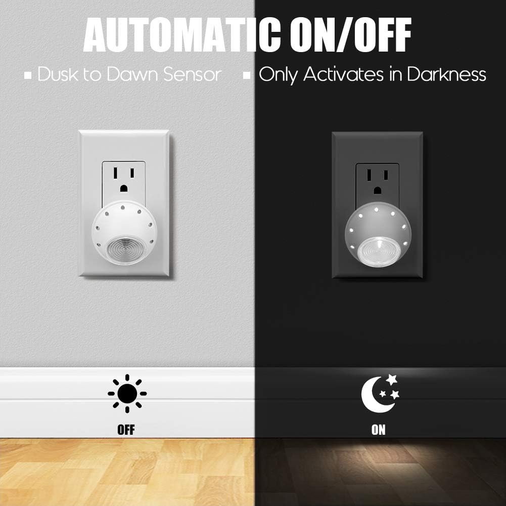 Emotionlite Plug-in Night Lights, Neutral White LED Nightlight, 360° Rotation, Dusk to Dawn Sensor, Kids, Adult, Bedroom, Hallway…
