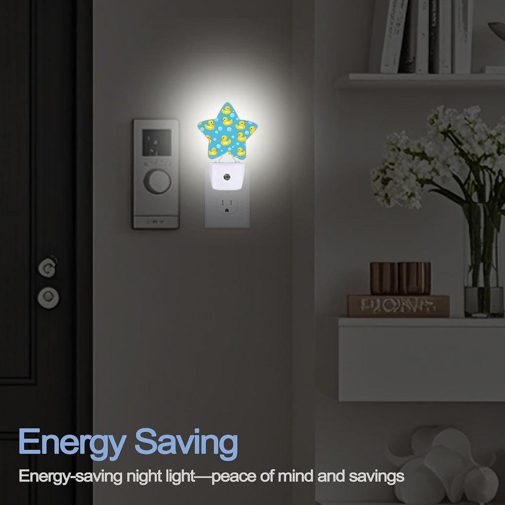 Snowmolle Cute Duck Night Lights Plug Into Wall, Yellow Cartoon Rubber Ducks Star Night Light for Kids, Nightlight with Dusk to Dawn Smart Se…
