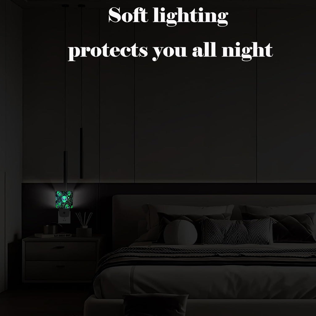 Green Aliens Night Light, Plug Into Wall Decor for Stairway, Hallway, Kitchen, Dusk to Dawn Sensor Nightlights for Boys/Girls/Women/Men Room…