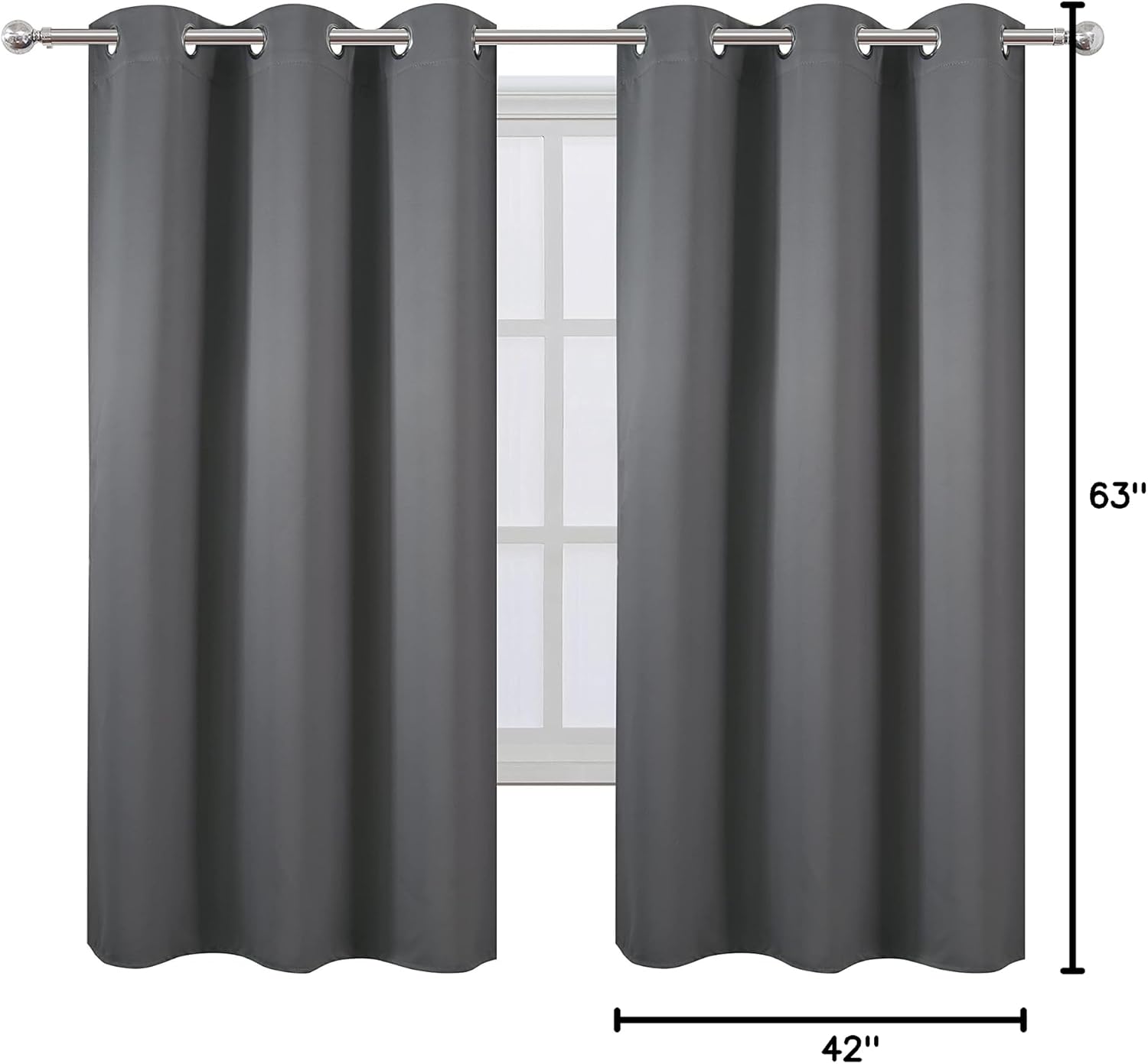 Lemomo Grey Blackout Curtains 42 x 63 Inch Length/Set of 2 Curtain Panels/Thermal Insulated Room Darkening Blackout Curtains for Bedroom 63…