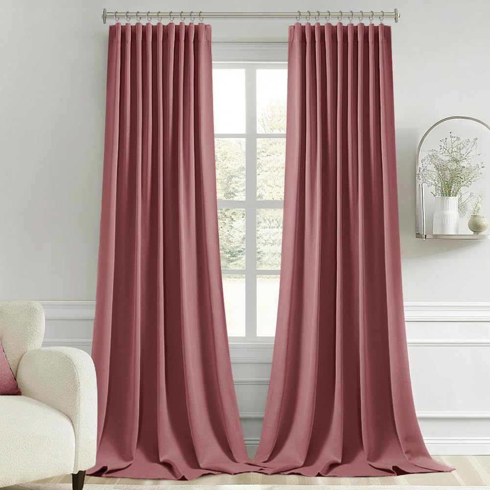 Miulee Dusty Rose Back Tab Blackout Curtains 120 Inch Long 2 Panels Set for Bedroom, Rod Pocket/Pinch Pleated Extra Long Thermal Insulated…