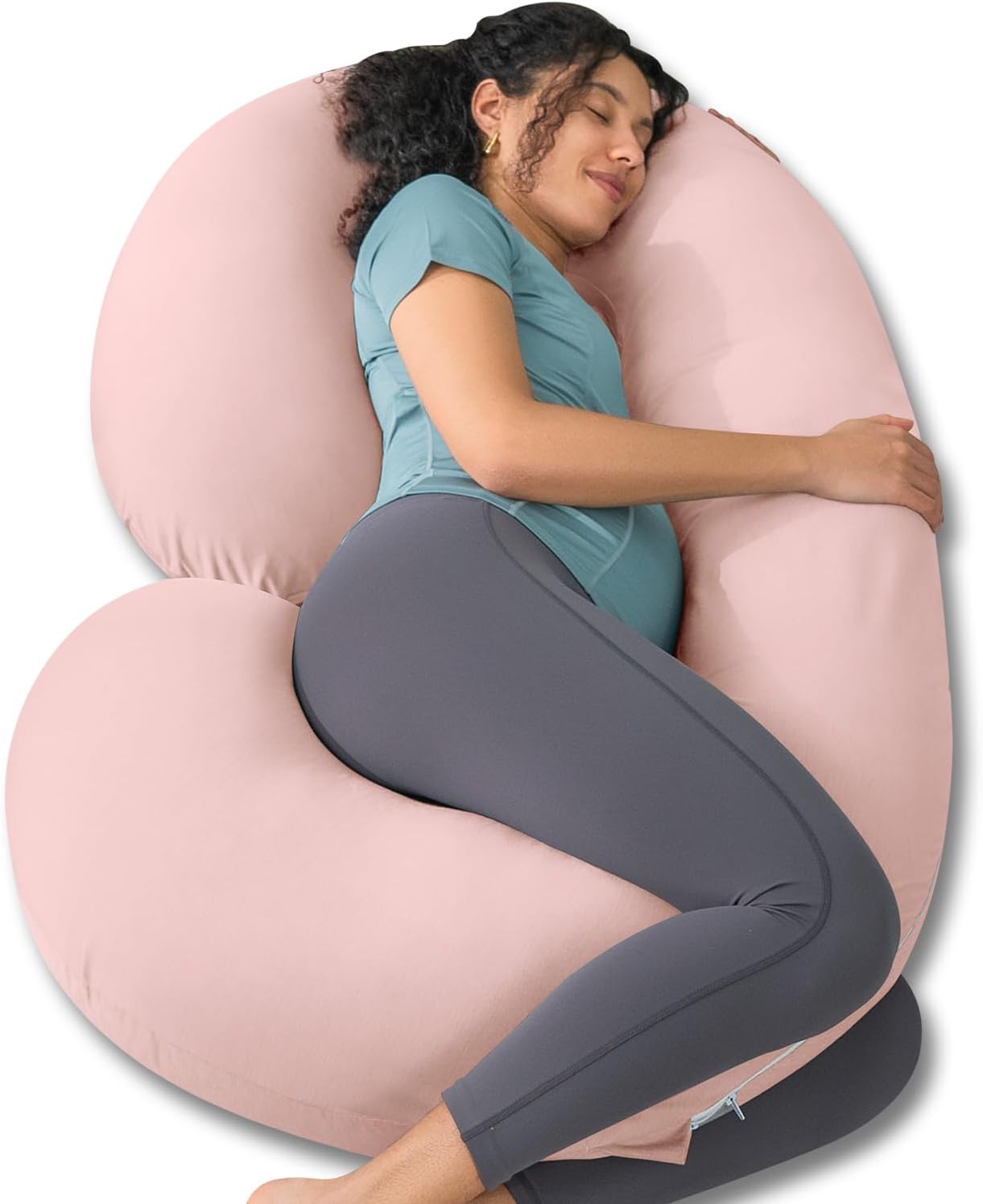 INSEN Cooling Pregnancy Pillow, Maternity Pillow with Soft Cotton Cover, C Shaped Pregnant Women and Side Sleeping, Bright Pink