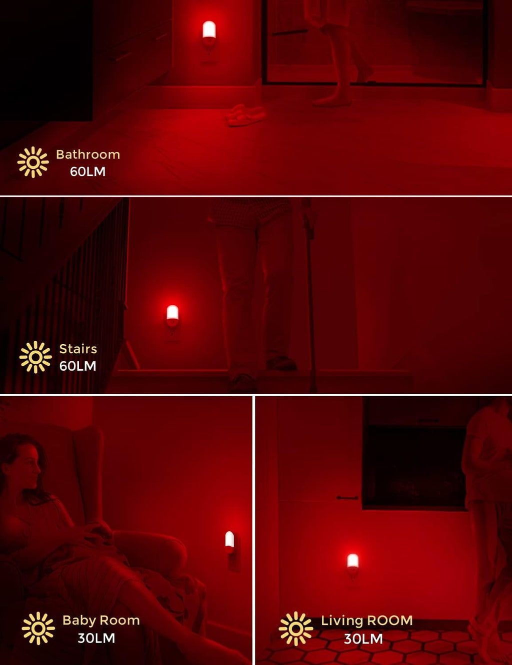 Llohasled L LOHAS LED Red Night Light Plug in, Motion Sensor Night Light for Kids, Red Nightlight, 30/60LM, Motion Activated Nigh…