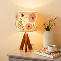 Dried Flowers Tripod Table Lamp 14.96in, 9W LED 3-Color Cute Bedside Lamp with Flowers Linen Lampshade for Nursery, Bedroom, Kid Room…