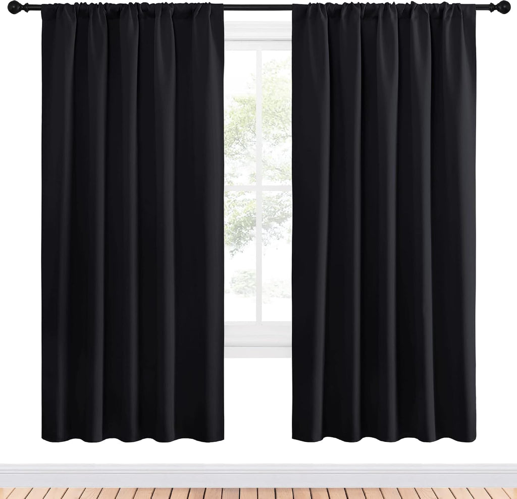 NICETOWN Black Blackout Curtain Blinds - Solid Thermal Insulated Window Treatment Blackout Drapes for Bedroom (2 Panels, 52 inches Wide…