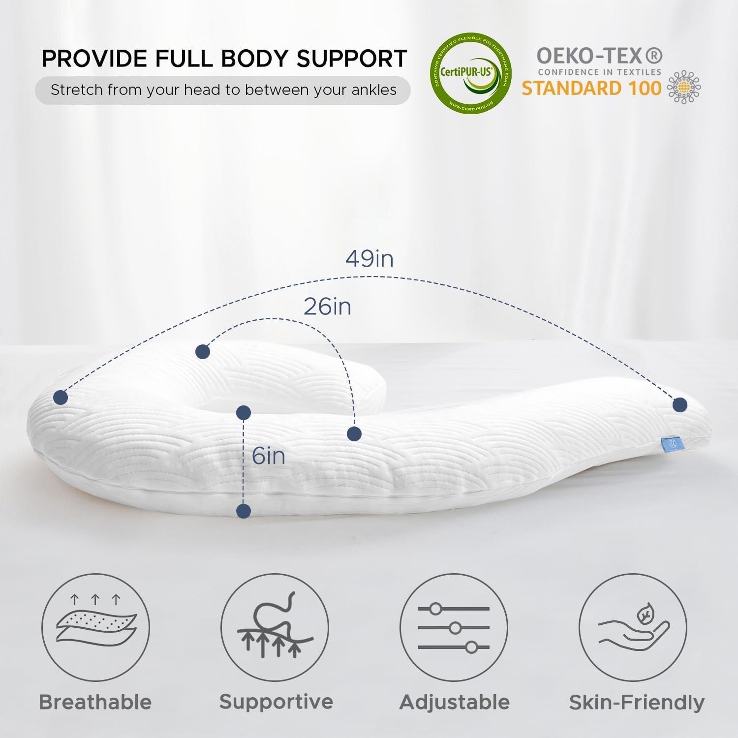 SchnauzerHome Body Pillow for Adults - Soft Long Bed Pillows - Shredded Memory Foam & Removable Washable Cover - Swan Shaped Side Sleeper P…