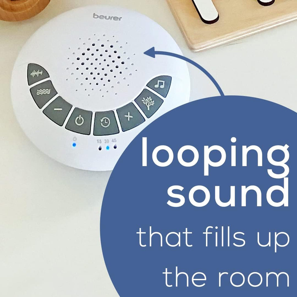 Beurer White Noise Machine with 4 Soothing Sounds | Sound Machine with Auto Shut-Off Sleep Timer | Portable White Noise Machine for…