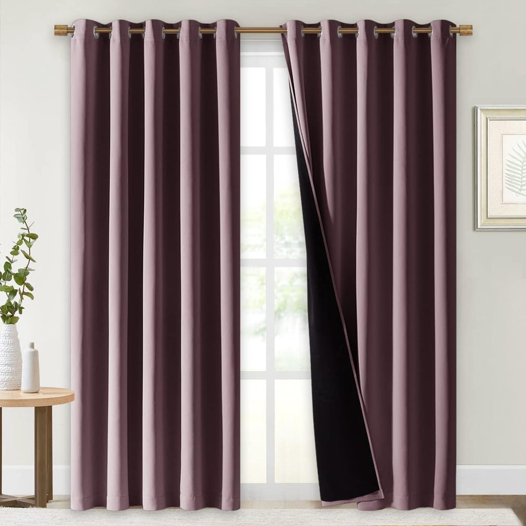 Nicetown 100% Blackout Window Curtain Panels, Cold and Full Light Blocking Drapes with Black Liner for Nursery, 84 inches Drop Thermal Insu…