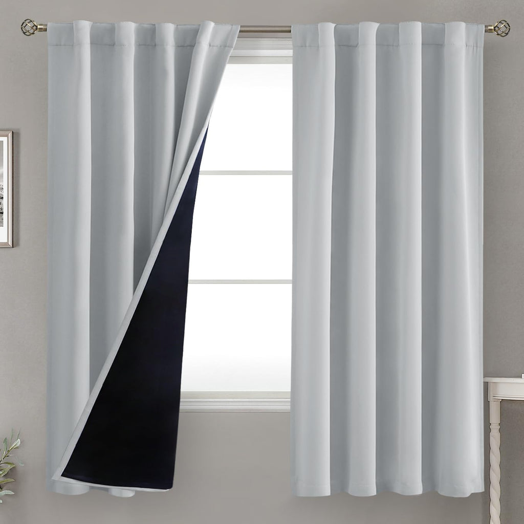 BGment Light Grey 100% Blackout Curtains 63 Inches Long with Thermal Insulated Liner, Rod Pocket and Back Tab Double Layer Full Room…