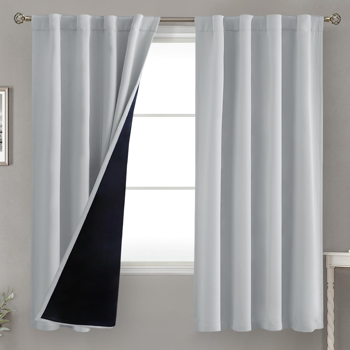 BGment Light Grey 100% Blackout Curtains 63 Inches Long with Thermal Insulated Liner, Rod Pocket and Back Tab Double Layer Full Room…