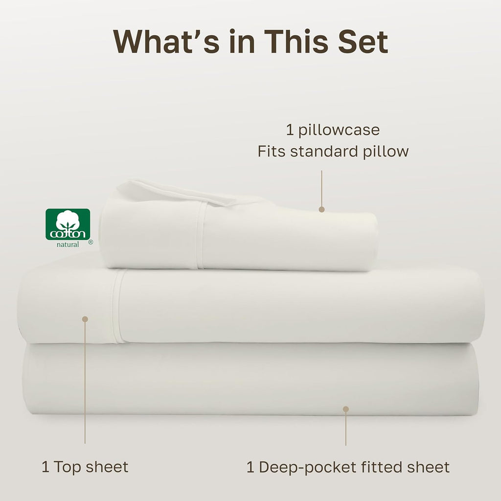 CaliforniaDesignDen California Design Den Soft 100% Cotton Twin Sheet Set, 400 Thread Count Good Housekeeping Award Winner, Silky Sateen We…