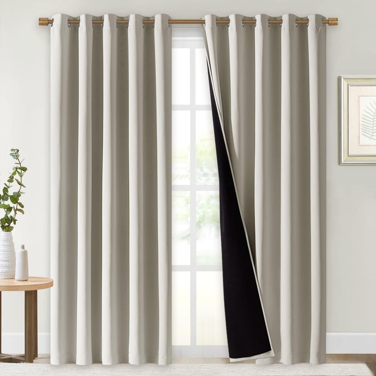 Nicetown 100% Blackout Window Curtain Panels, Cold and Full Light Blocking Drapes with Black Liner for Nursery, 84" Drop Thermal Insulated…