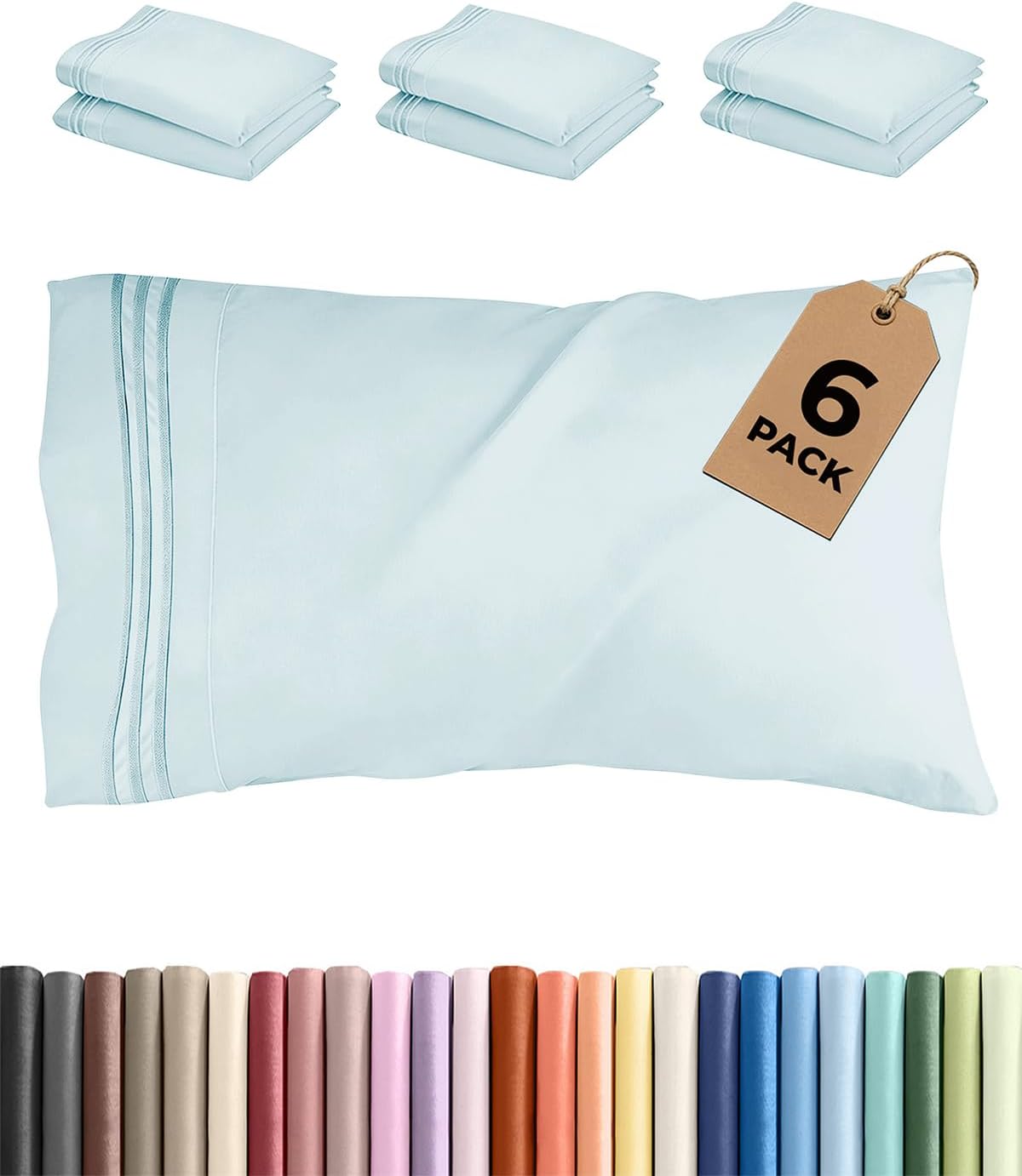 Standard Pillow Cases Set of 6 - Ultra Soft Hotel Quality Pillowcase Covers - Comfy, Cozy & Wrinkle Free - Shrink, Stain & Fade Resistant…