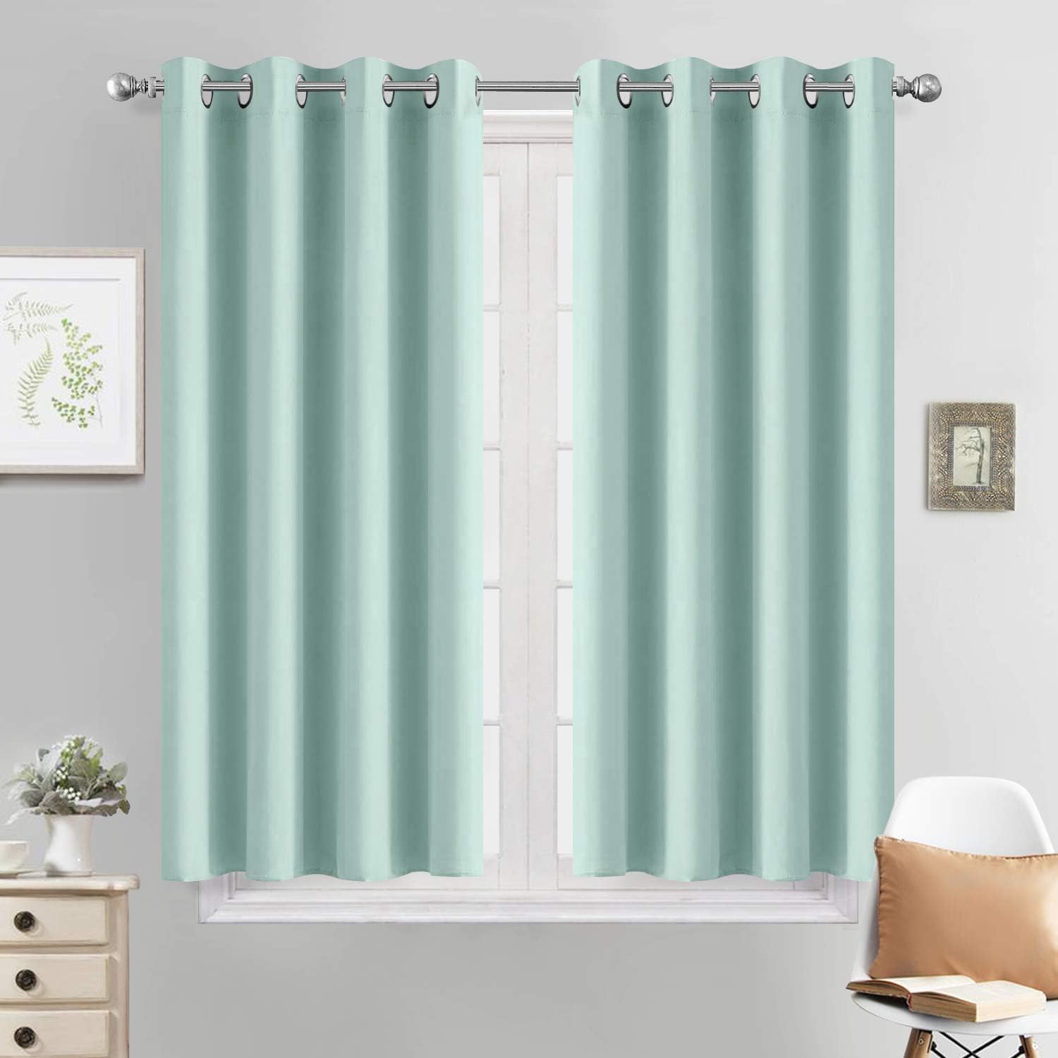 Yakamok Aqua Blackout Curtains, Thermal Insulated Light Blocking Blackout Drapes for Living Room(52Wx45L,2 Panels)