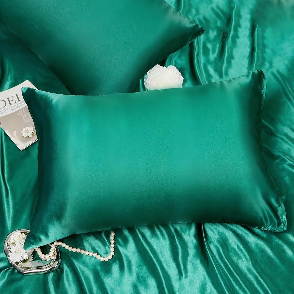 2 Pack Toddler Pillow Cover Dark Green Travel Pillowcase Breathable Silky Soft Baby Pillow Cases 14x20 Kids Satin Pillowcase Envelope Style