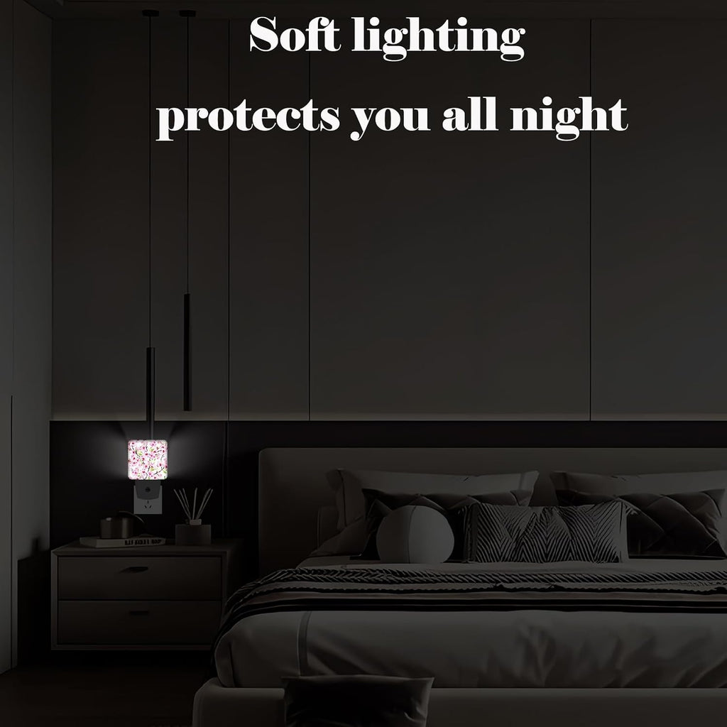 Spring Flowers Blossom Night Light, Plug Into Wall for Boys Girls Bedroom Decorative Square Night Light Lamp 0.5w Sleep Friendly